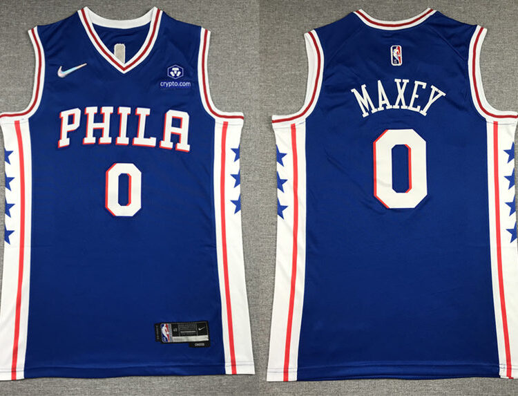 Mens Philadelphia 76ers #0 Tyrese Maxey Nike Blue Icon Edition Jersey