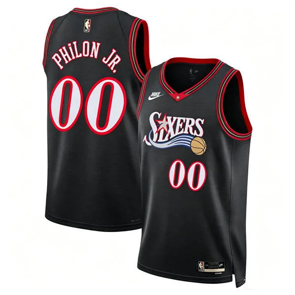 Mens Philadelphia 76ers #00 Labaron Philon Jr. Nike Black Hardwood Classics Jersey