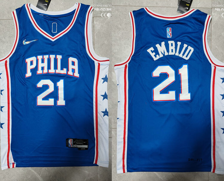 Mens Philadelphia 76ers #21 Joel Embiid Blue Nike NBA Icon Edition Jersey