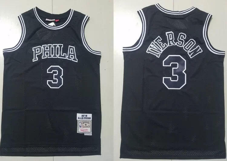 Men's Philadelphia 76ers #3 Allen Iverson Black 1997-98 Throwback Hardwood Classic Jersey