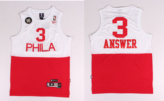Men's Philadelphia 76ers #3 Allen Iverson NickName THE Answer White Red Jersey
