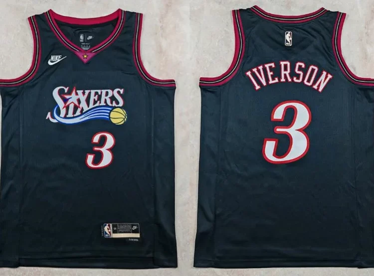 Mens Philadelphia 76ers #3 Allen Iverson Nike Black Hardwood Classics Swingman Jersey