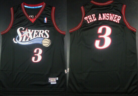 Men's Philadelphia 76ers #3 Allen Iverson "THE Answer”Black Swingman Jersey