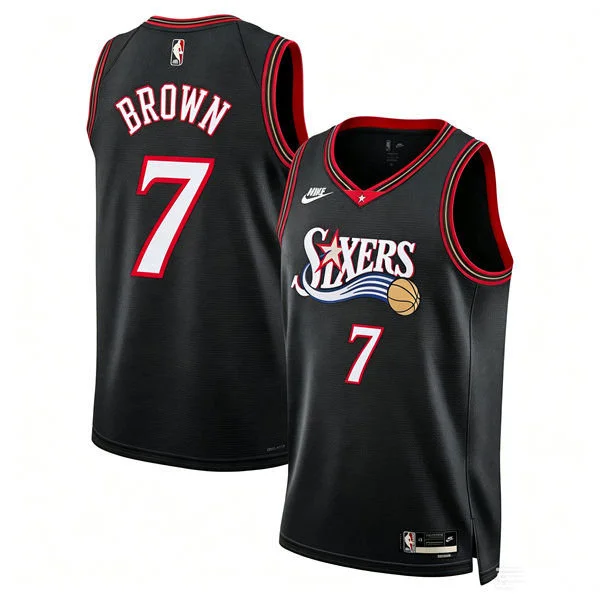 Mens Philadelphia 76ers #7 Jaylen Brown Nike Black Hardwood Classics Jersey