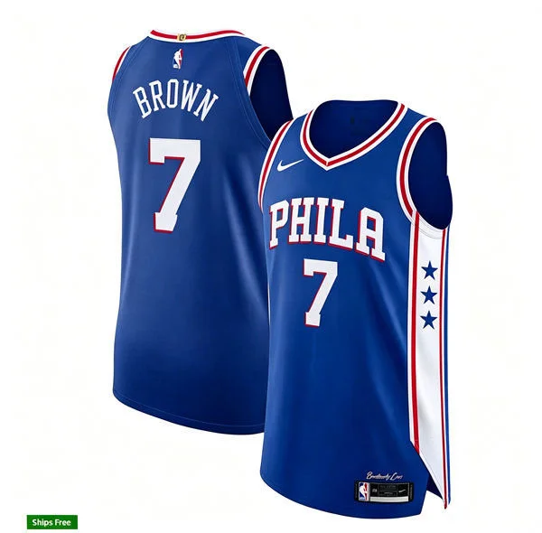 Mens Philadelphia 76ers #7 Jaylen Brown Nike Blue Icon Edition Swingman Jersey
