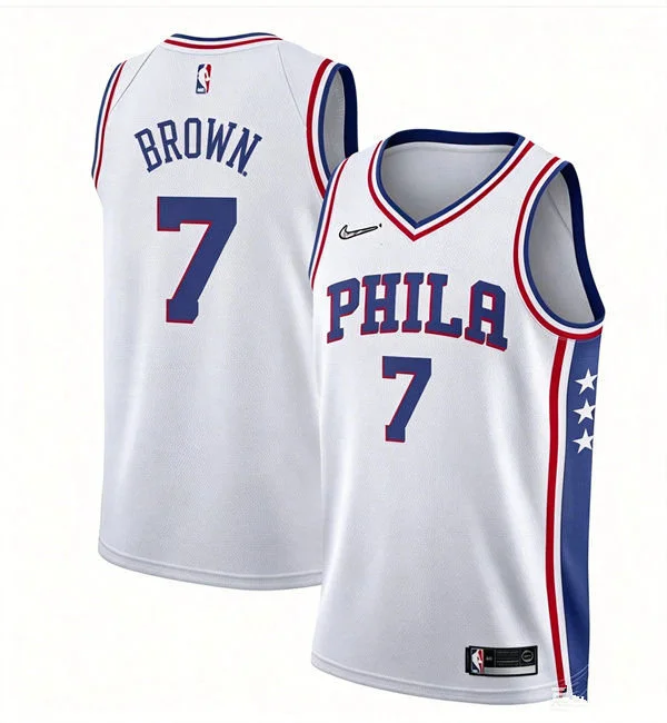 Mens Philadelphia 76ers #7 Jaylen Brown Nike White Association Edition Swingman Jersey