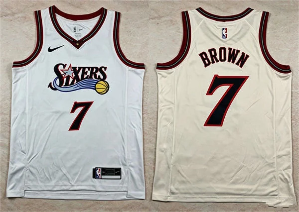 Mens Philadelphia 76ers #7 Jaylen Brown Nike White Hardwood Classics Swingman Jersey