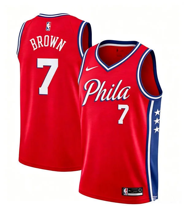 Mens Philadelphia 76ers #7 Jaylen Brown Red Statement Edition Swingman Jersey