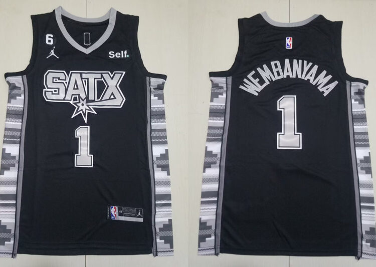 Men's San Antonio Spurs #1 Victor Wembanyama 2022-23 Black Statement Edition Player Jersey