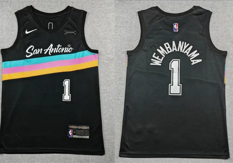 Men's San Antonio Spurs #1 Victor Wembanyama Black 2025-26 City Edition Jersey