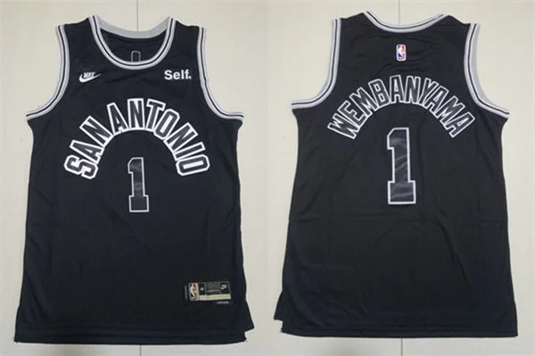 Men's San Antonio Spurs #1 Victor Wembanyama Black Classic Edition Jersey