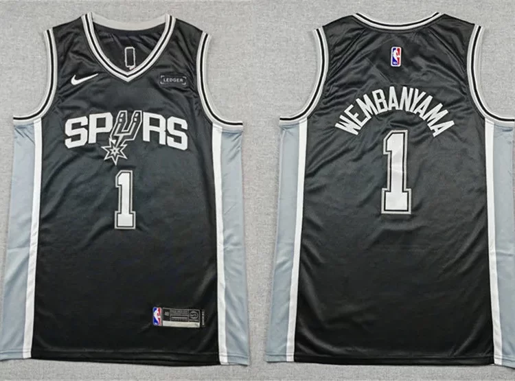 Men's San Antonio Spurs #1 Victor Wembanyama Black Icon Edition Swingman Jersey