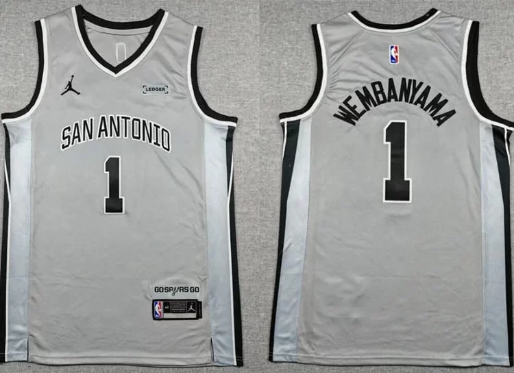 Men's San Antonio Spurs #1 Victor Wembanyama Gray 2025-26 Statement Edition Jersey