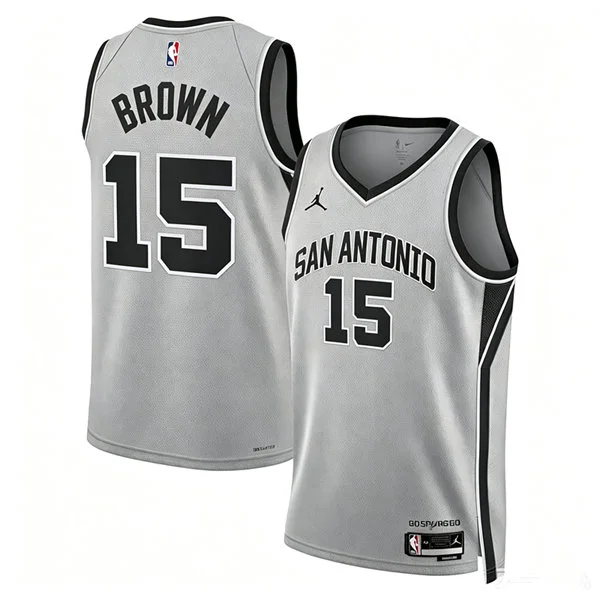 Men's San Antonio Spurs #15 Maliq Brown 2026 Silver Statement Edition Swingman Jersey