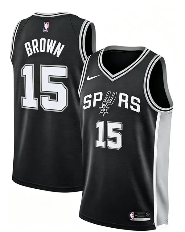 Men's San Antonio Spurs #15 Maliq Brown Nike Black Icon Edition Swingman Jersey