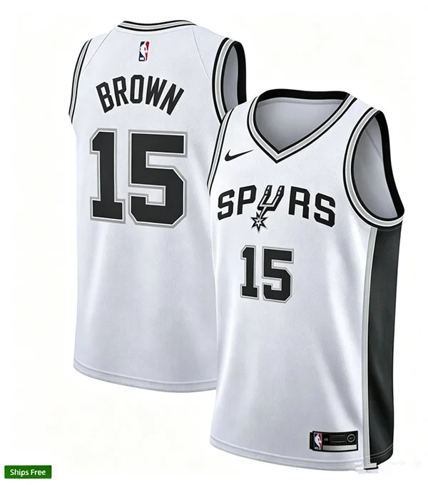 Men's San Antonio Spurs #15 Maliq Brown Nike White Association Edition Swingman Jersey