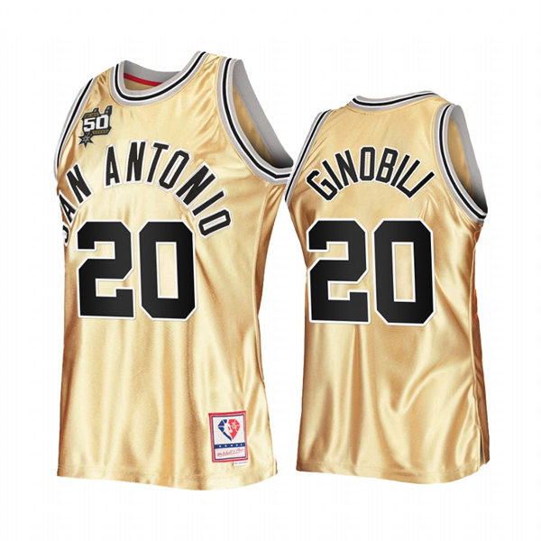 Men's San Antonio Spurs #20 Manu Ginobili Gold Retro Hardwood Classics 50th Anniversary Jersey