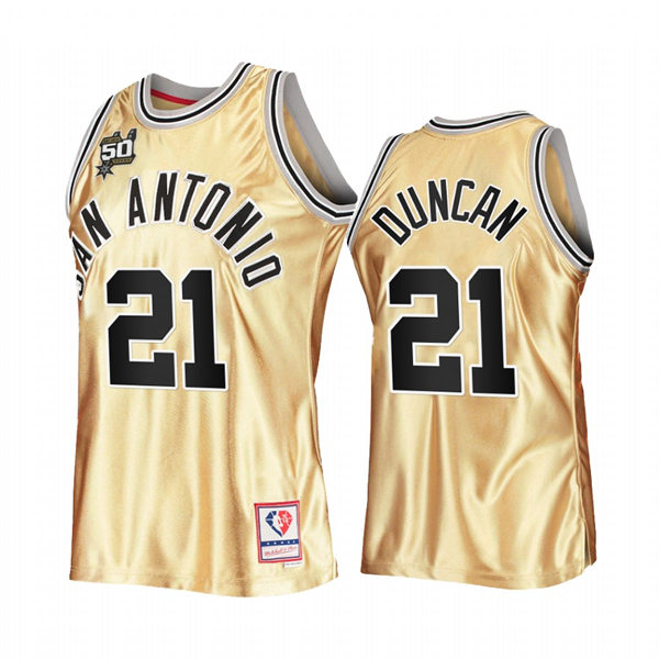 Men's San Antonio Spurs #21 Tim Duncan Gold Retro Hardwood Classics 50th Anniversary Jersey