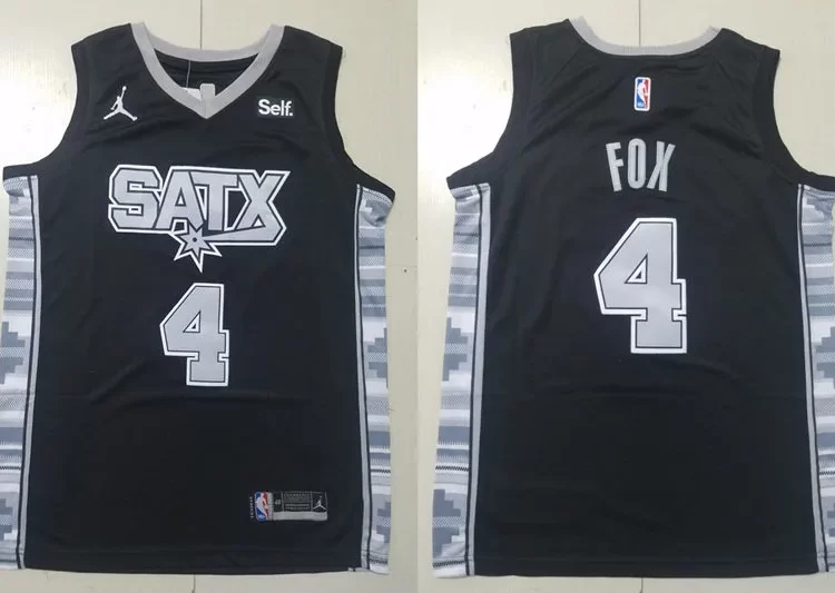 Mens San Antonio Spurs #4 De'Aaron Fox Black Statement Edition Player Jersey