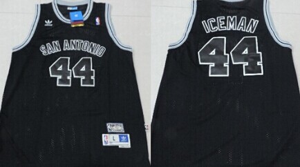 Men's San Antonio Spurs #44 George Gervin "Iceman" Black Throwback Swingman Jersey
