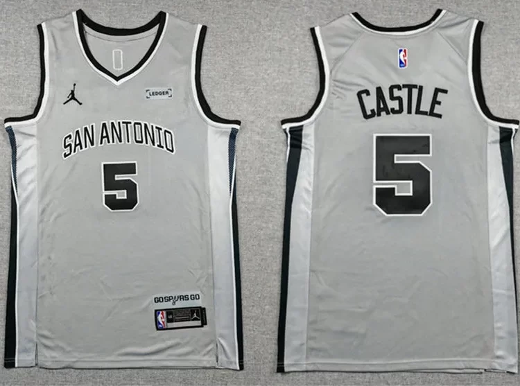 Men's San Antonio Spurs #5 Stephon Castle 2025-26 Silver Statement Edition Swingman Jersey