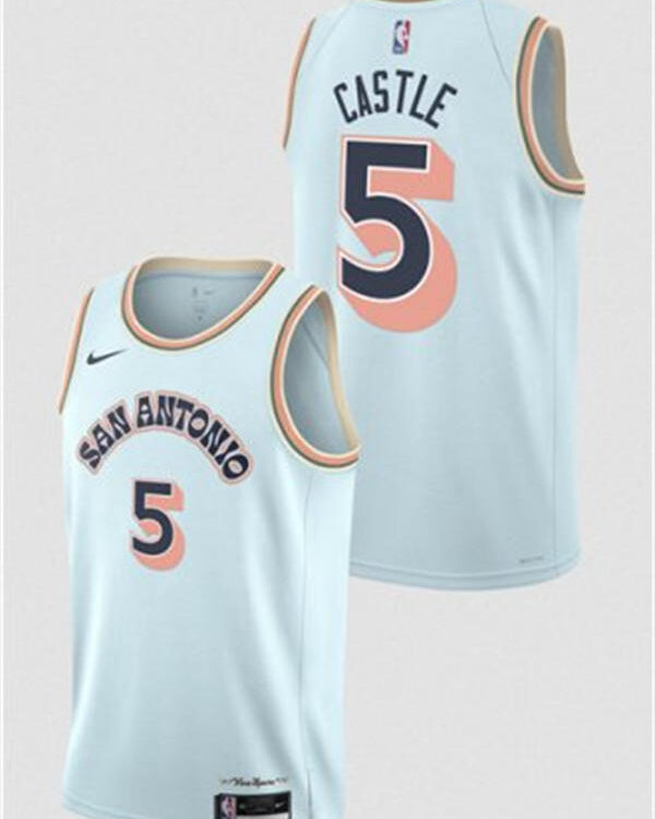 Men's San Antonio Spurs #5 Stephon Castle Light Blue 2024-25 City Edition Jersey