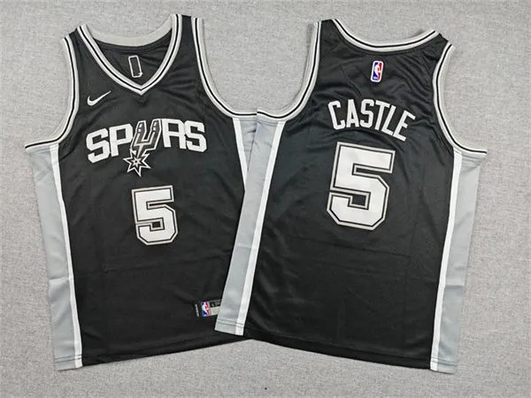 Men's San Antonio Spurs #5 Stephon Castle Nike Black Icon Edition Swingman Jersey