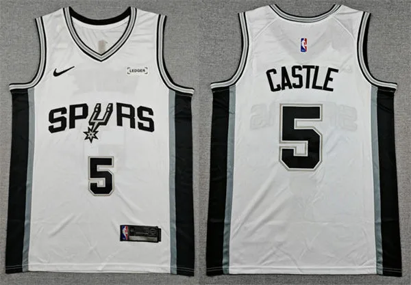 Men's San Antonio Spurs #5 Stephon Castle Nike White Association Edition Jersey