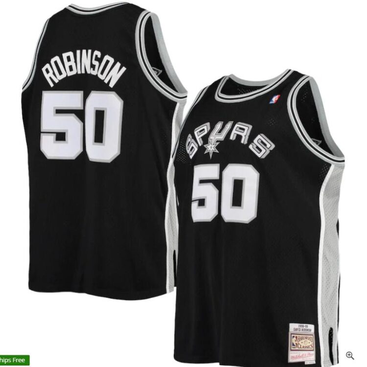 Mens San Antonio Spurs #50 David Robinson Black Mitchell&Ness Throwback Jersey