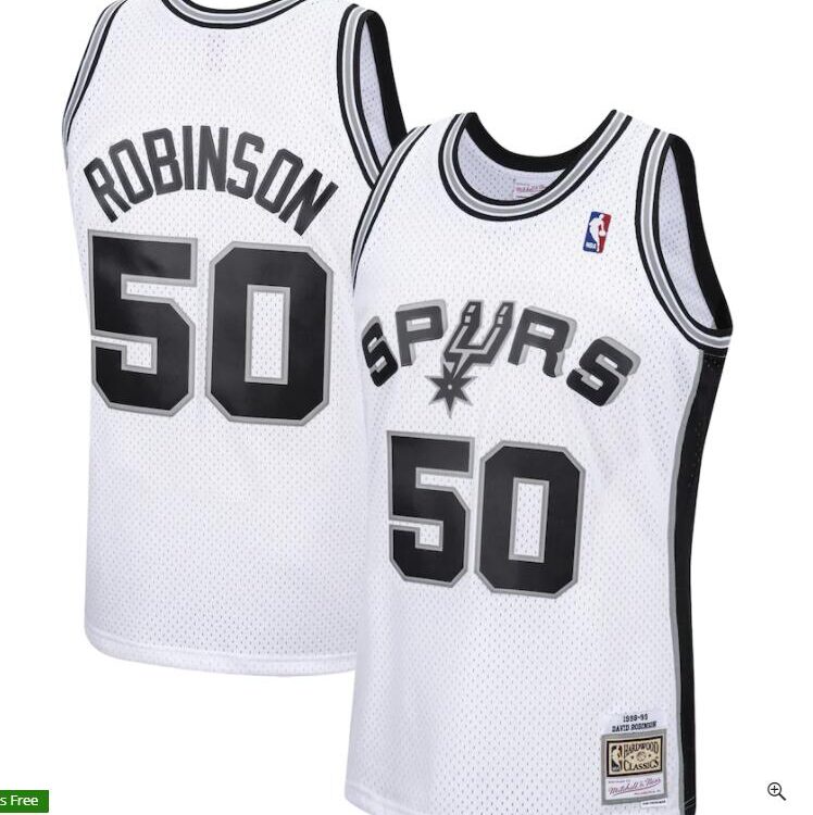 Mens San Antonio Spurs #50 David Robinson White Mitchell&Ness Throwback Jersey