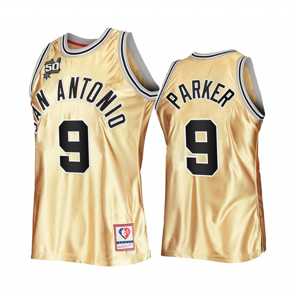 Men's San Antonio Spurs #9 Tony Parker Gold Retro Hardwood Classics 50th Anniversary Jersey