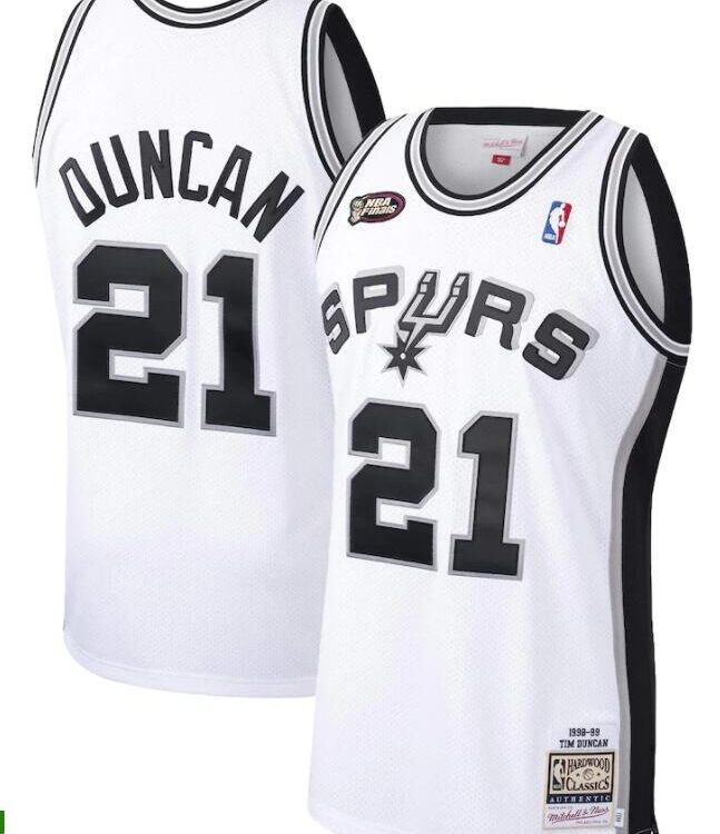 Mens San Antonio Spurs Retired Player #21 Tim Duncan 1998-99 White Mitchell & Ness Hardwood Classics Jersey