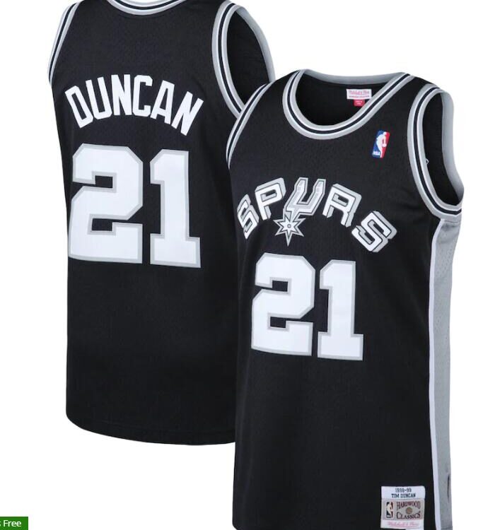 Mens San Antonio Spurs Retired Player #21 Tim Duncan Mitchell & Ness 1998-99 Hardwood Classics Jersey - Black