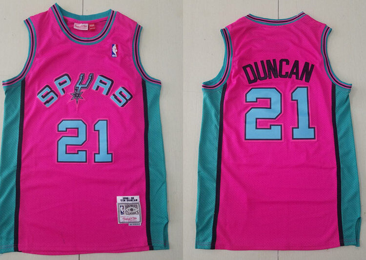 Mens San Antonio Spurs Retired Player #21 Tim Duncan Red Mitchell & Ness 1998-99 Hardwood Classics Reload Jersey