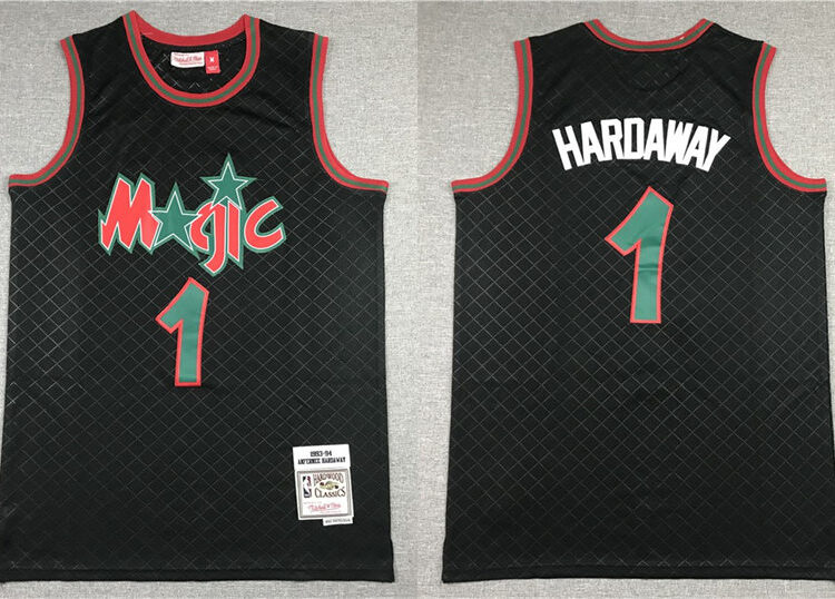 Mens Orlando Magic #1 Penny Hardaway Mitchell & Ness Black Neapolitan Hardwood Classics Jersey