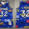 Mens Orlando Magic #32 Shaquille O'neal 1994-95 Mitchell&Ness Graffiti Jersey Blue