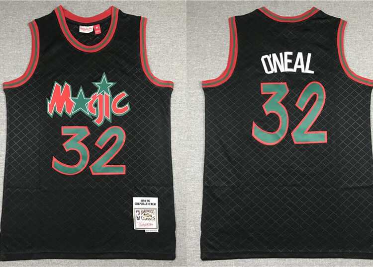 Mens Orlando Magic #32 Shaquille O'neal Mitchell & Ness Black Neapolitan Hardwood Classics Jersey