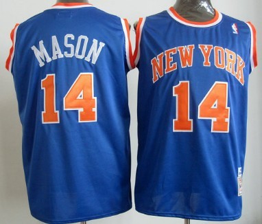 Men's New York Knicks #14 Anthony Mason Blue Mitchell & Ness Hardwood Classics Throwback Jersey