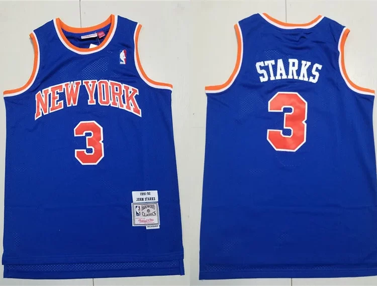 Mens New York Knicks #3 John Starks Blue Mitchell & Ness 1991-92 Hardwood Classics Jersey