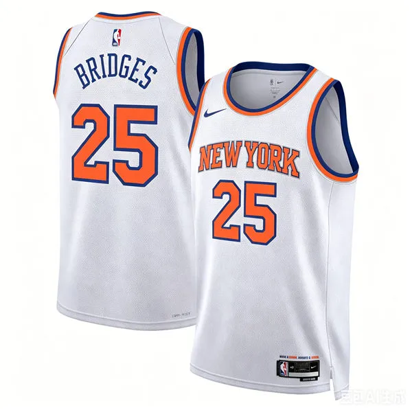 Mens New York Knicks #25 Mikal Bridges Nike White Association Edition Swingman Jersey