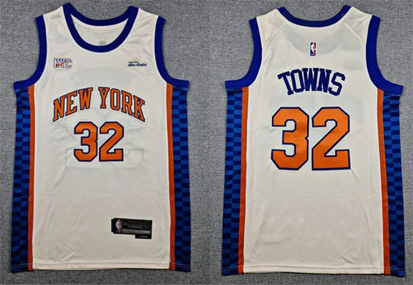 Mens New York Knicks #32 Karl-Anthony Towns Cream 2025-26 City Edition Swingman Jersey