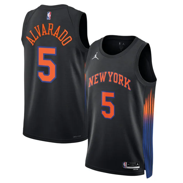 Mens New York Knicks #5 Jose Alvarado Black 2025-26 Statement Edition Swingman Jersey