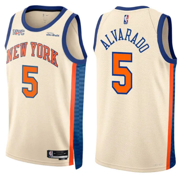 Mens New York Knicks #5 Jose Alvarado Cream 2025-26 City Edition Swingman Jersey