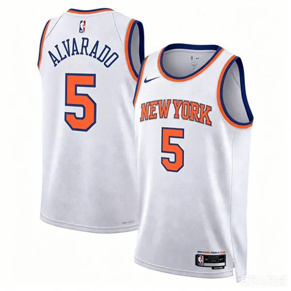 Mens New York Knicks #5 Jose Alvarado Nike White Association Edition Swingman Jersey