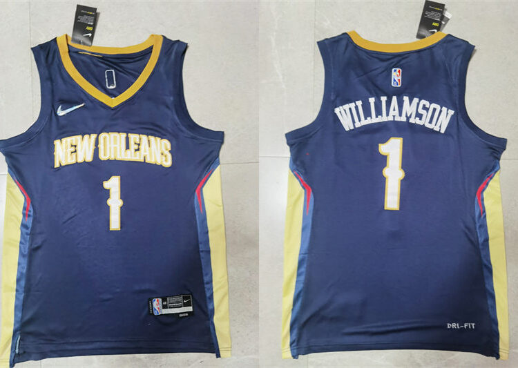 Mens New Orleans Pelicans #1 Zion Williamson 2021-22 Diamond Nike Navy Icon Edition Jersey