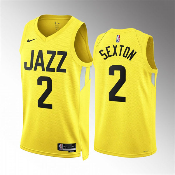 Mens Utah Jazz #2 Collin Sexton Yellow 2022-23 Icon Edition Jersey