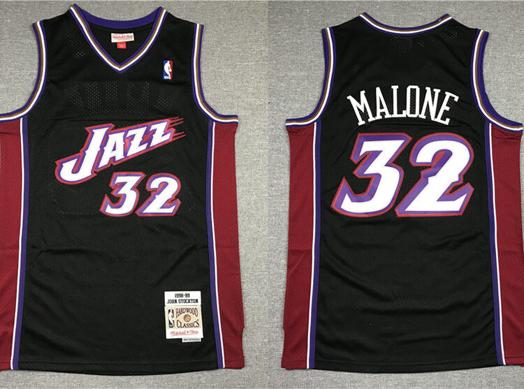 Mens Utah Jazz # #32 Karl Malone Black 1998-99 Hardwood Classics Throwback Jersey