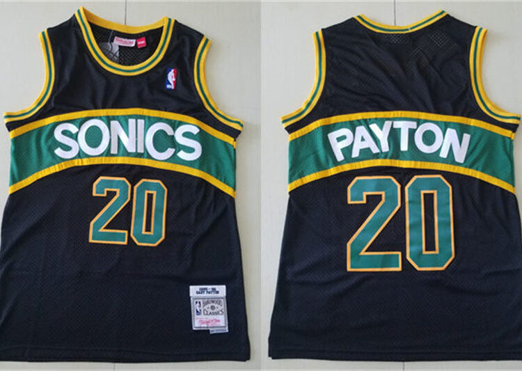 Men's Seattle Supersonics #20 Gary Payton 1995-96 Black Hardwood Classics Swingman Jersey