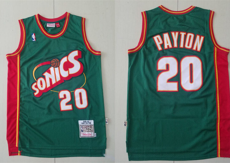 Men's Seattle Supersonics #20 Gary Payton Green Mitchell & Ness 1995-96 Retro 2.0  Hardwood Classics Throwback Jersey