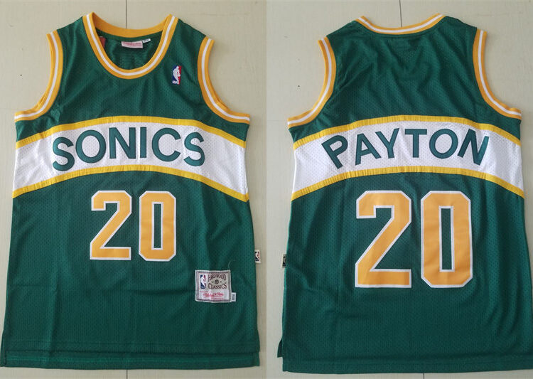 Men's Seattle Supersonics #20 Gary Payton Green Yellow Hardwood Classics Swingman Jersey